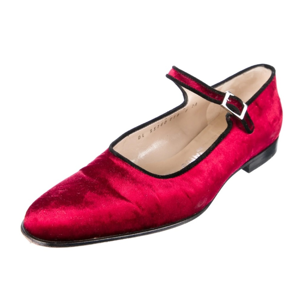 Vintage Salvatore Ferragamo scarlet velvet mary jane